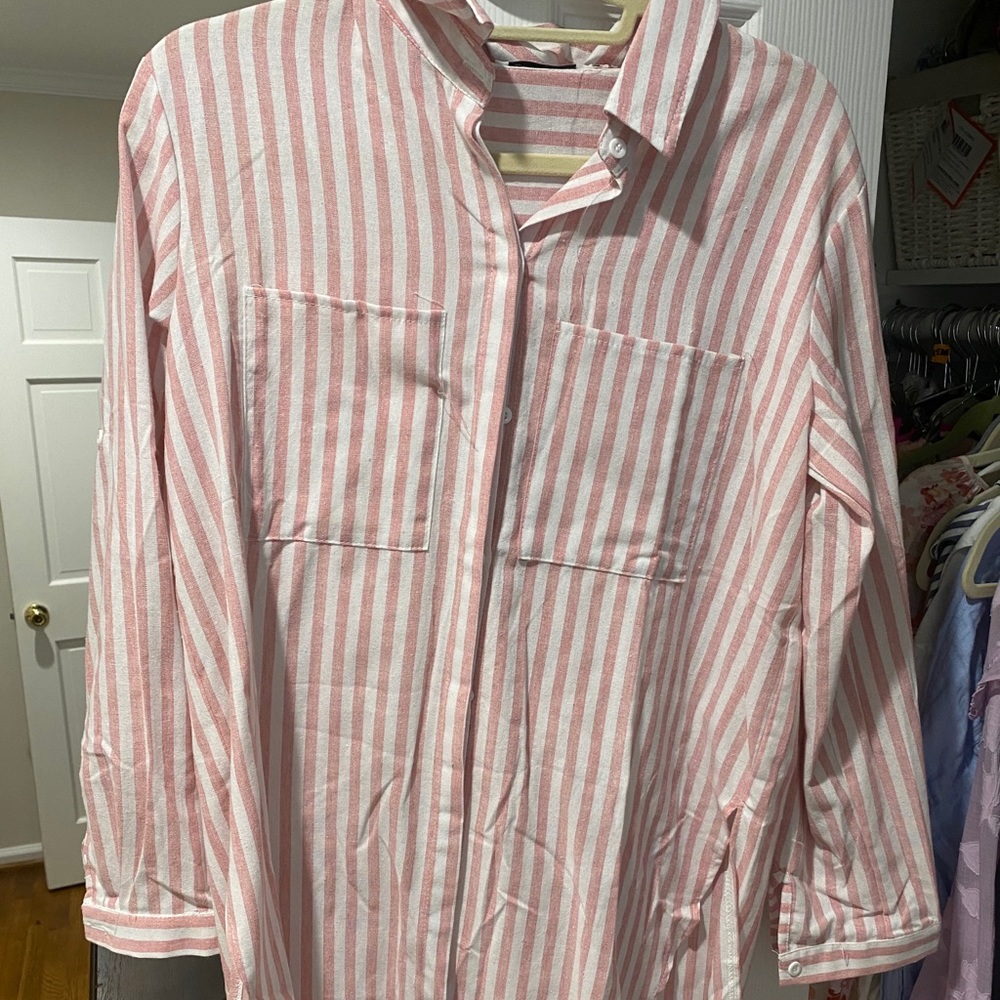 Striped button down cover up